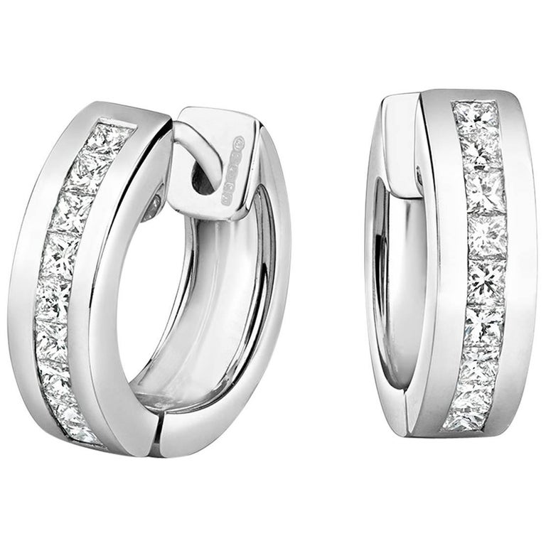 Tivon 18ct White Gold Channel Set Princess Cut Diamond Hoop Earrings Tivon 18ct White Gold Channel Set Princess Cut Diamond Hoop Earrings For