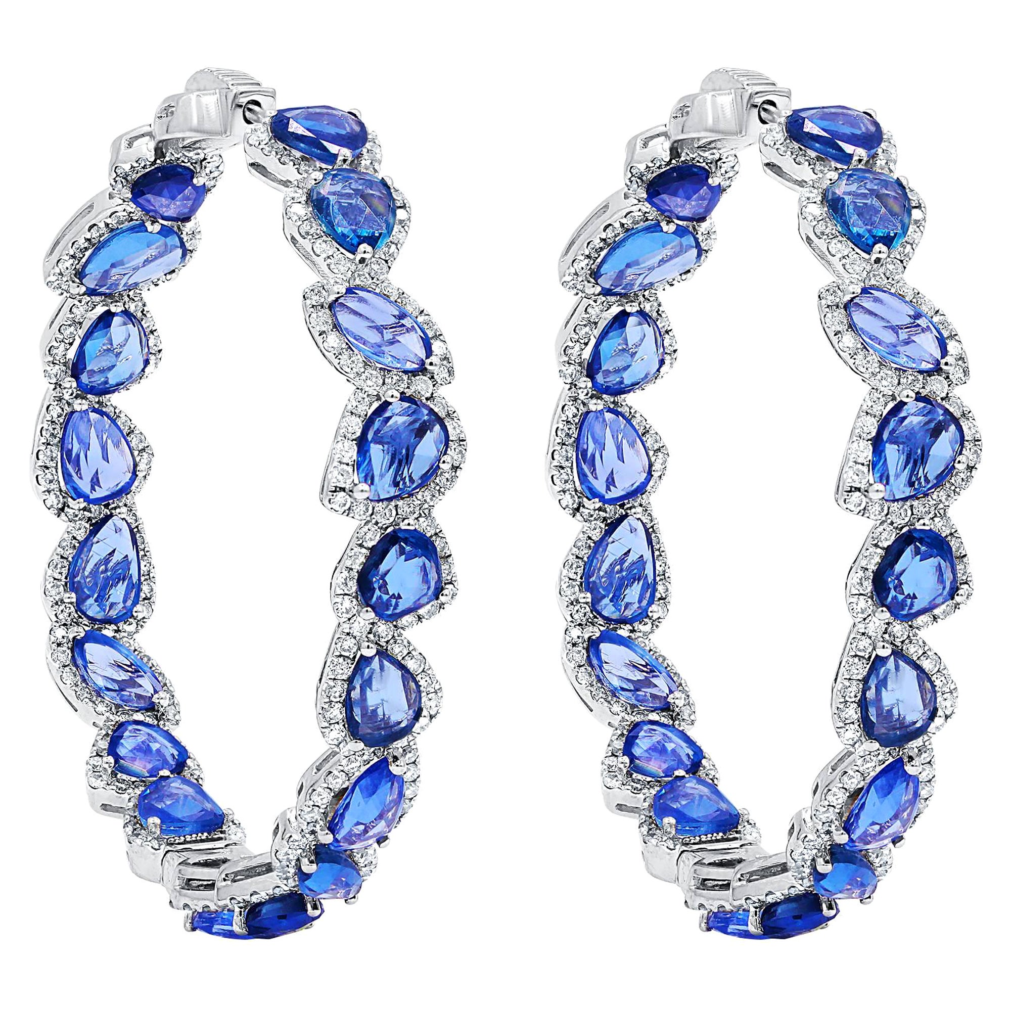 16.25 cts Rose cut Blue Sapphire diamond Hoop earrings 