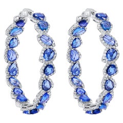 16.25 cts Rose cut Blue Sapphire diamond Hoop earrings 
