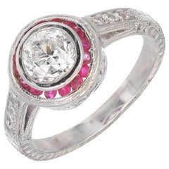 Peter Suchy EGL Certified 1.07 Carat Diamond Ruby Halo Platinum Engagement Ring