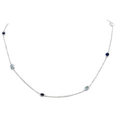 18 Karat White Gold Garavelli Chain with Blue Topaz and Blue Sapphires