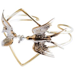 "True spirit" fallen doves bangle in bronze with bleeding heart with a ruby