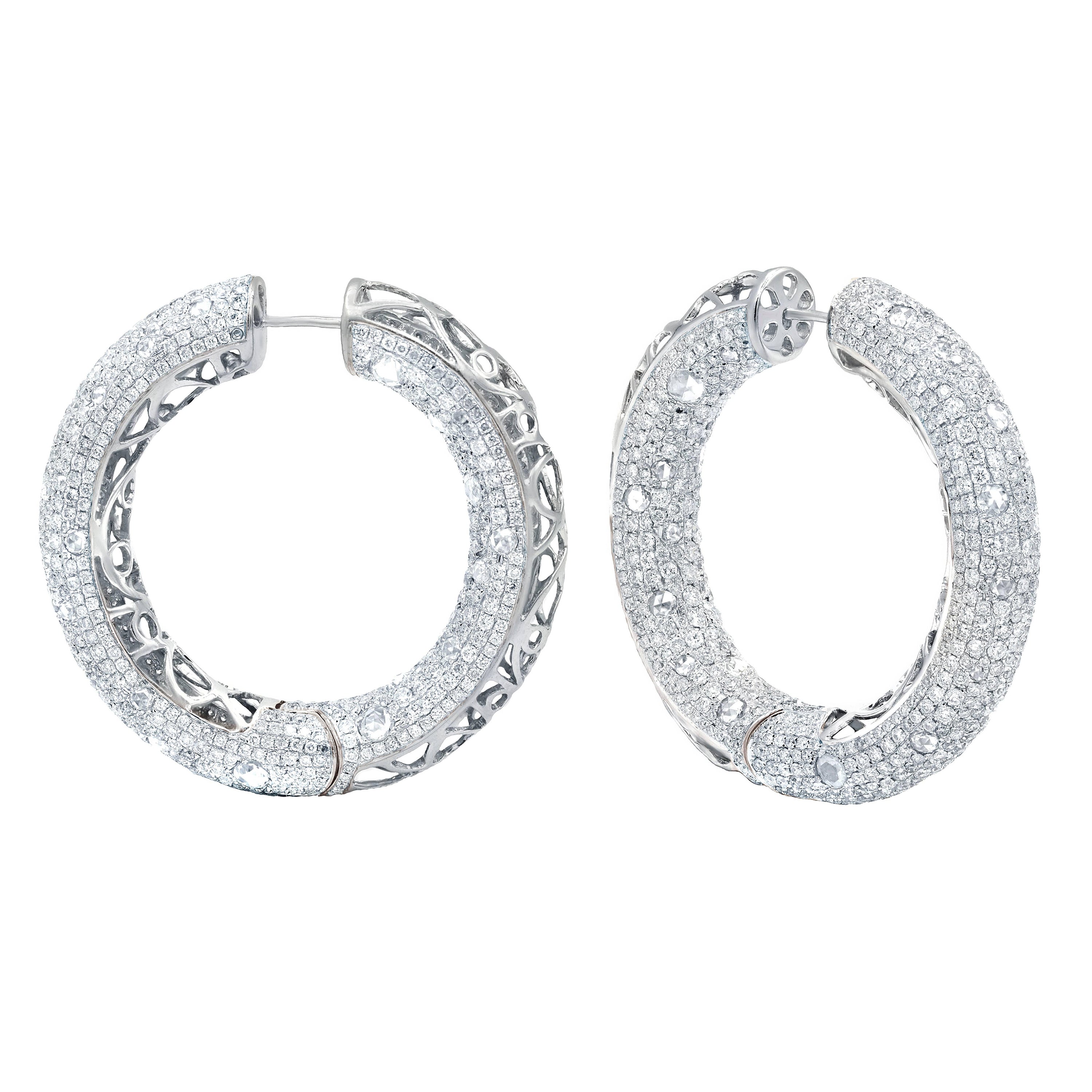 14.50 Carat Diamond Bangle Hoop Earrings For Sale