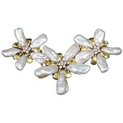 Modernist Freeform Pearl Diamond Yellow Gold Petals Pendant Enhancer 5