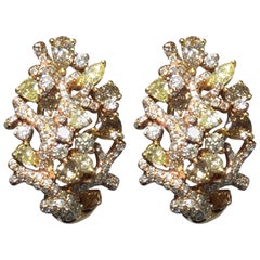White, Yellow, and Brown Diamond Cluster Earrings in 18 Karat Rose Gold