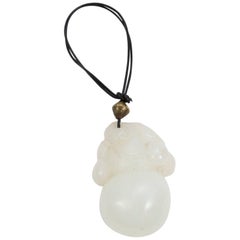 Antique Carved Natural White Jade Jadeite Calabash Pendant Necklace, circa 1700s
