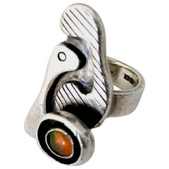 Ed Wiener Sterling Silver Opal Bi Level American Modernist Ring