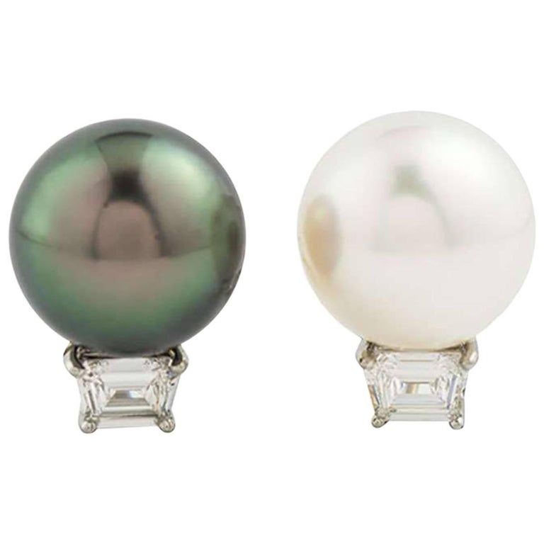 Cartier Pearl And Diamond Earrings In Platinum For At 1stdibs Cartier Pearl And Diamond Earrings In Platinum For