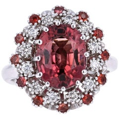 5.13 Carat Orange Sapphire Tourmaline Diamond White Gold Cocktail Ring