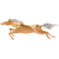 1960s Serpico E Laino Diamond and Ruby 18 Karat Gold Horse Pin Brooch