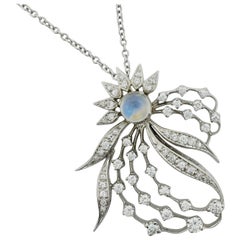 Moonstone and Diamond Necklace, circa 1950s in White Gold