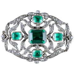 Antique Victorian Brooch Green Paste Silver, circa 1890