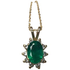 IGI Certified 1.65ct Zambian Emerald & Diamond Cluster Halo 14k Gold Pendant