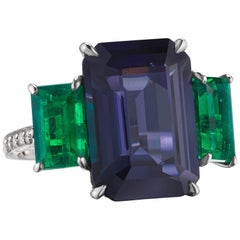 9.64 Carat Blue Spinel and 2.71 Carat Emerald Ring with Diamonds