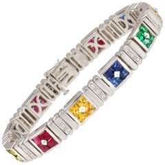 Ella Gafter Ruby Emerald Blue Sapphire Diamond Flexible Multicolor Line Bracelet