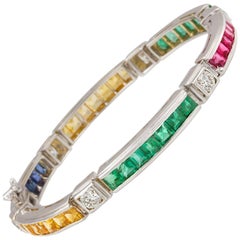 Ella Gafter Sapphire Ruby Emerald Diamond Flexible Multicolor Line Bracelet