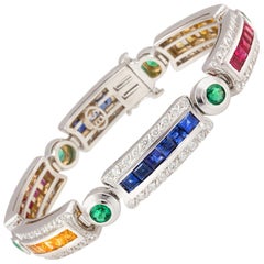 Ella Gafter Sapphire Ruby Emerald Diamond Flexible Multicolor Line Bracelet