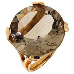 Grey Topaz Rock Crystal 18 Karat Rose Gold Cocktail Ring Handcrafted in Italy
