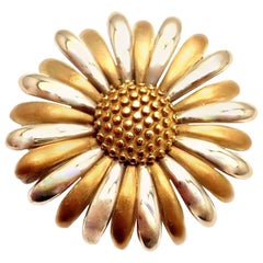 Asprey & Garrard London Sunflower Flower Yellow and White Gold Pin Brooch