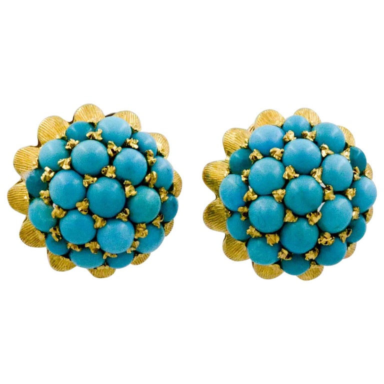 Etruscan Revival 18 Karat Yellow Gold Turquoise Earrings For At Etruscan Revival 18 Karat Yellow Gold Turquoise Earrings For