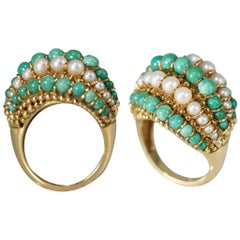 Van Cleef & Arpels Turquoise and Pearl Twist 18 Karat Yellow Gold Ring