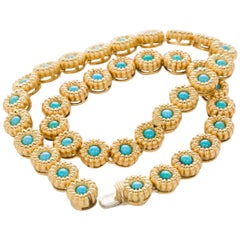 18 Karat Yellow Gold Turquoise Bracelets or Choker Necklace