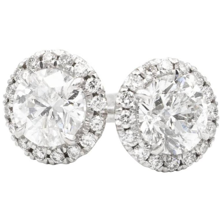 1 00 Carat Diamond Halo Stud Earrings In 14 Karat White Gold By The 1 00 Carat Diamond Halo Stud Earrings In 14 Karat White Gold By The Oak