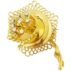 Vancleef & Arpels Diamond 18 Karat Yellow Gold Pink Gold Vintage Flower Brooch