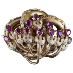 Antique Victorian Almandine Garnet Floral Brooch 18 Carat, circa 1900