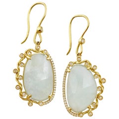 Arieh Free-Form Aquamarine Slice Asymmetrical Halo Earrings 18 Karat Gold