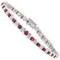 Mark Broumand 6.95 Carat Princess Cut Ruby and Round Diamond Bracelet