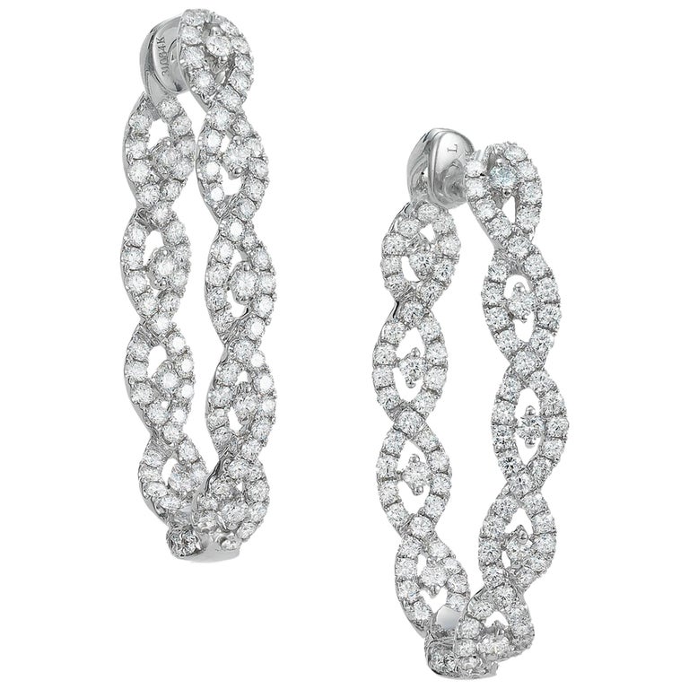 White Gold and Diamond Hoop Earrings For Sale