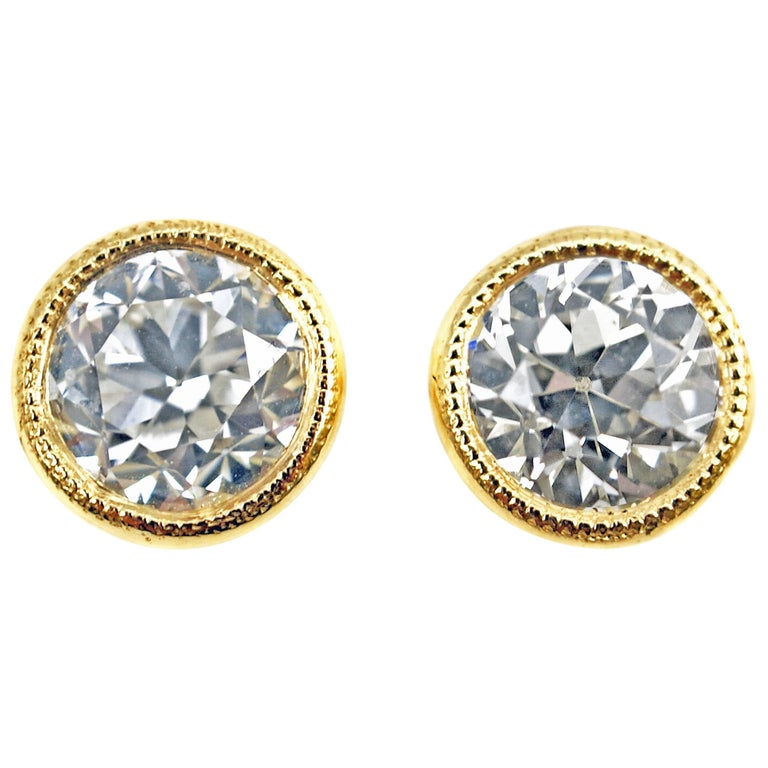 Old European Cut 1 43 Carat Gia Certified Diamond 18 Karat Gold Stud Old European Cut 1 43 Carat Gia Certified Diamond 18 Karat Gold Stud Earrings For