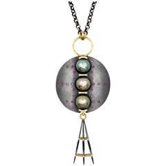 Robin Waynee Three-Pearl Necklace Sterling Silver, 18 Karat Gold, Pearl, Diamond