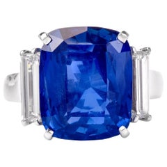 14.21 Carat GIA Natural No-Heat Ceylon Sapphire Diamond Platinum Ring