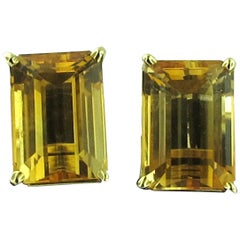 Emerald Cut Citrine Earrings set in 18 karat yellow gold