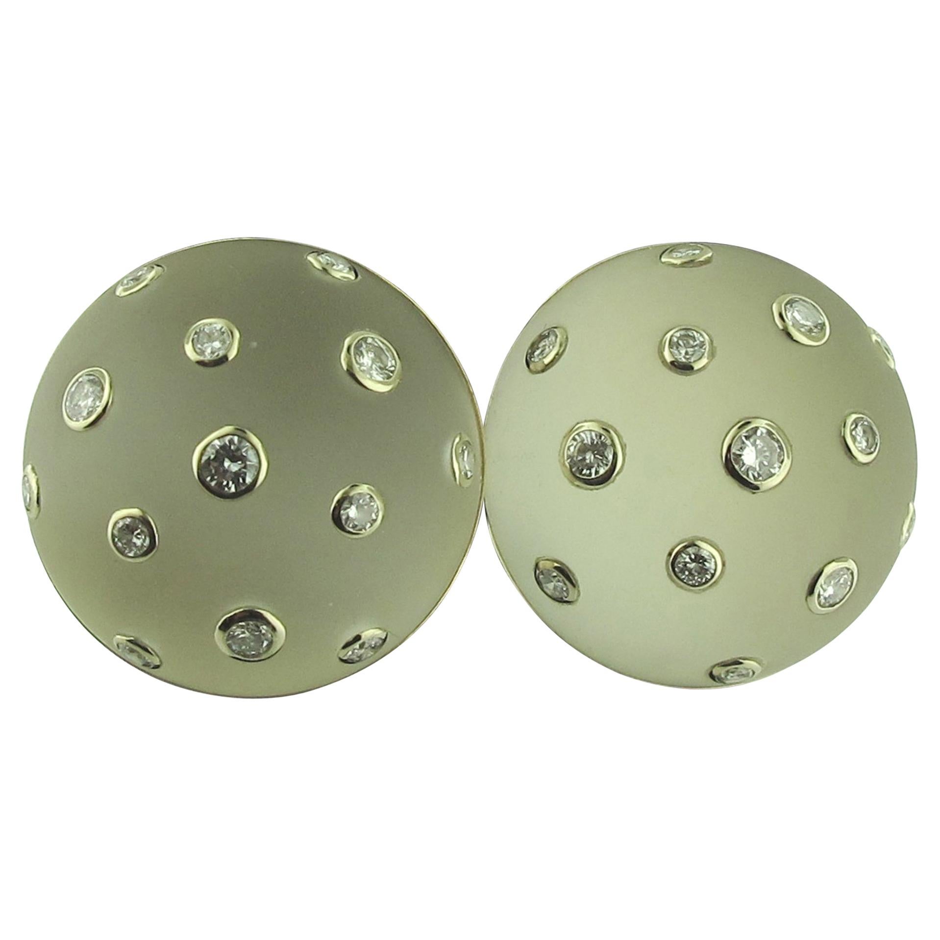 Round Rock Crystal and Diamond Earrings set in 18 karat yellow gold