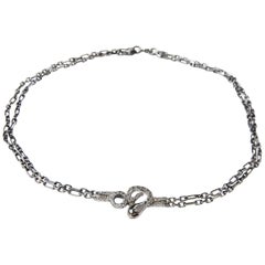 'Internal selves" silver snake chain necklace choker white sapphires and ruby