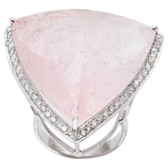60 Carat Trillion Morganite and Diamonds 18 Karat White Gold Cocktail Ring