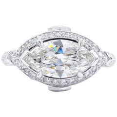 David Rosenberg 1.83 Carat Marquise GIA Halo Platinum Diamond Engagement Ring