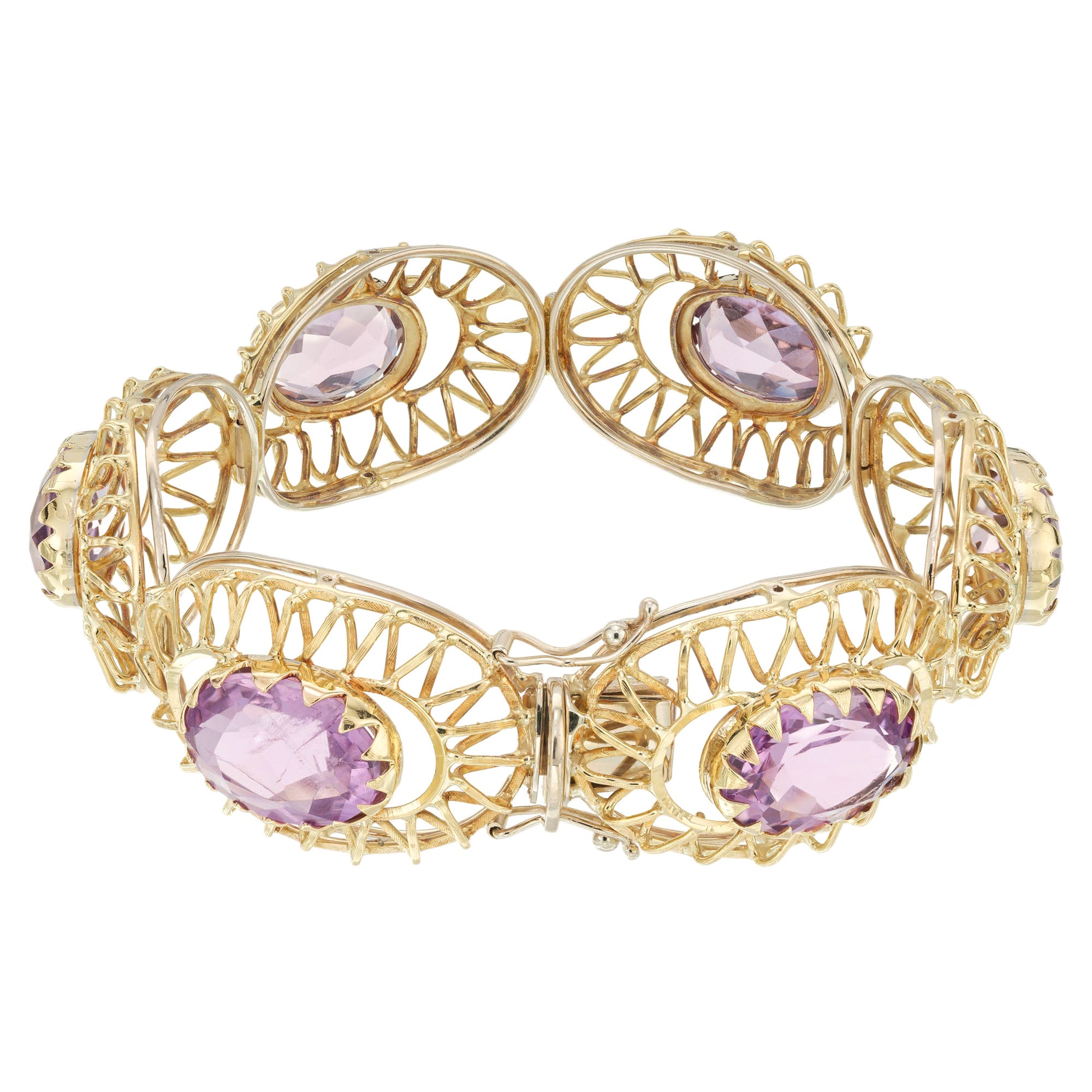 5.40 Carat Oval Amethyst Gold Hinged Bracelet For Sale