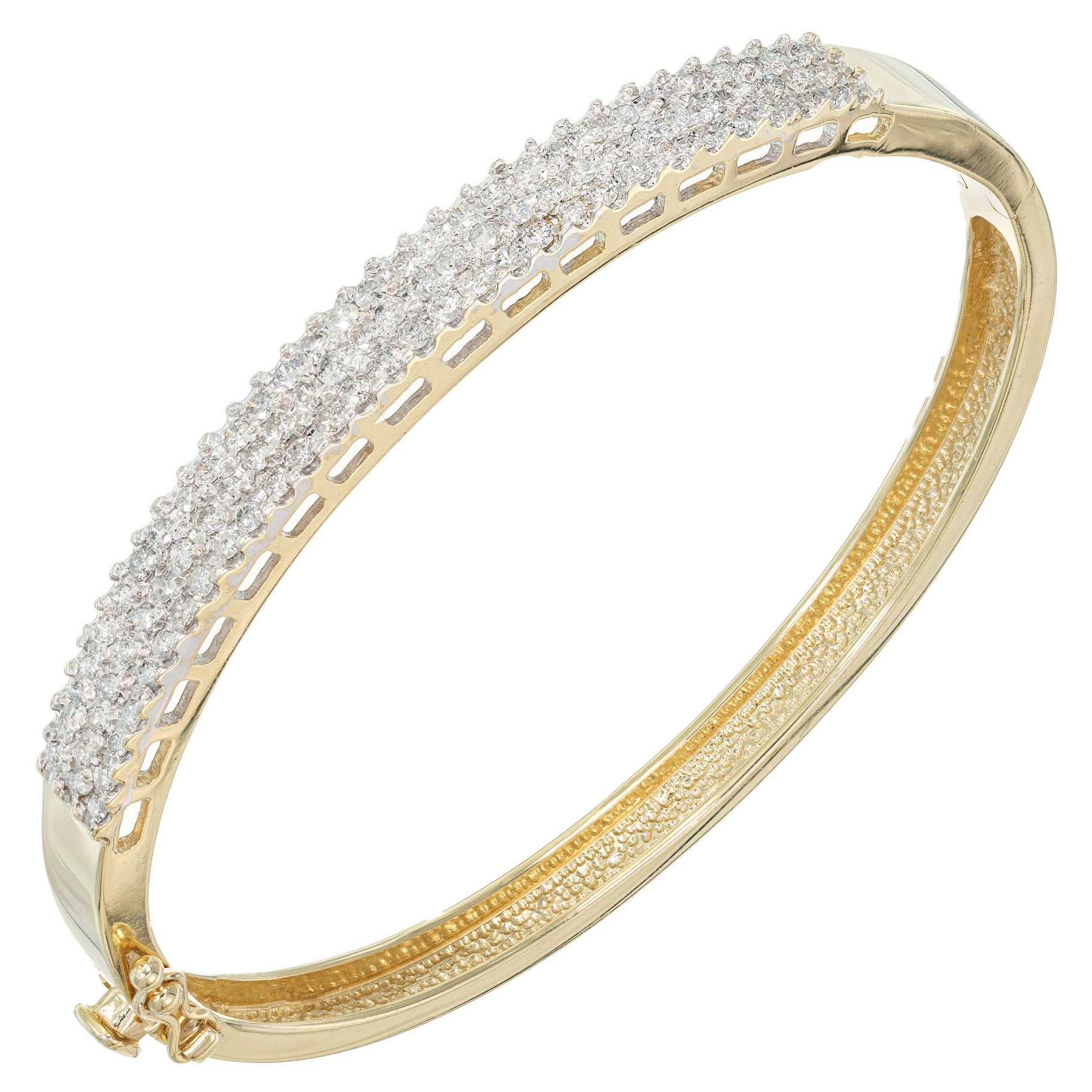 1.80 Carat Three-Row Round Diamond Gold Bangle Bracelet
