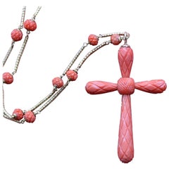 Georgian Gold Chain with a Cross of Carved Coral