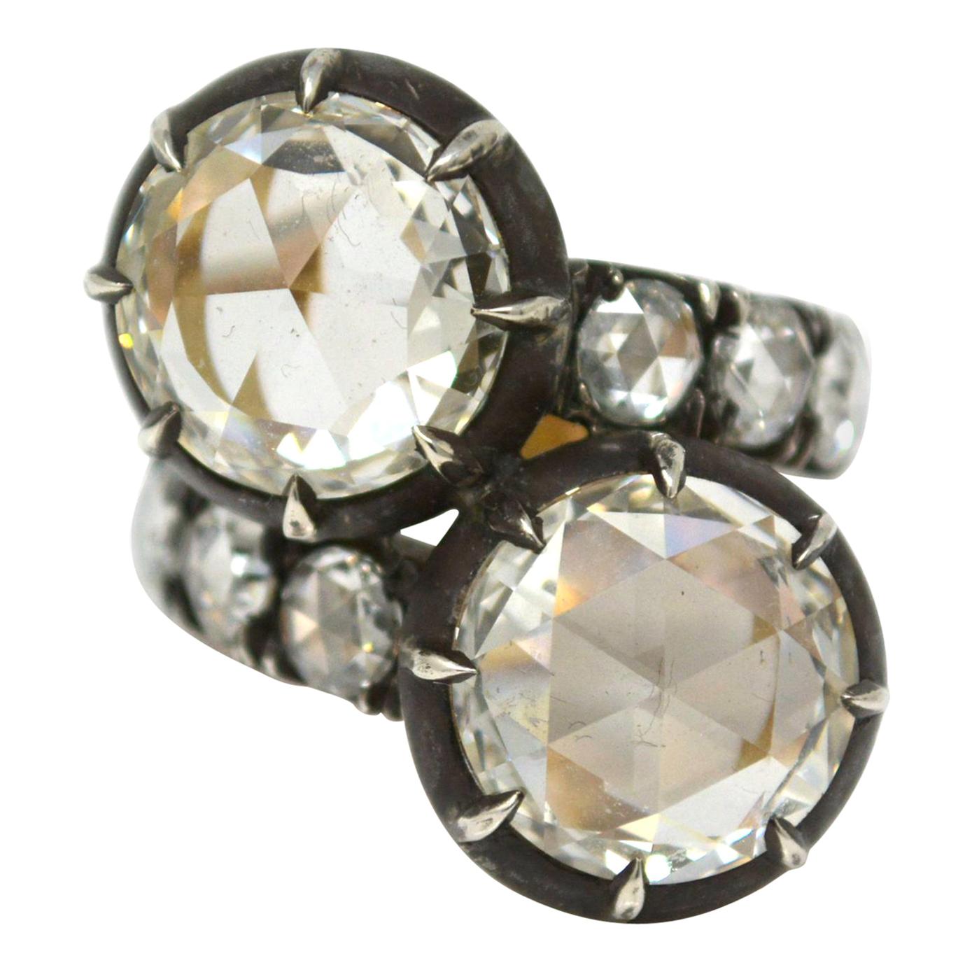 GIA Certified 10.07 Carat White Rose Cut Diamond Twin Ring