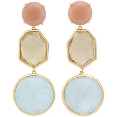 1990s Ippolita Pastel Rose Quartz, Citrine and Aquamarine Flexible Gold Earrings