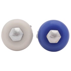 Marina B 1980s Chic Blue Chalcedony and White Agate Circular White Gold Earrings