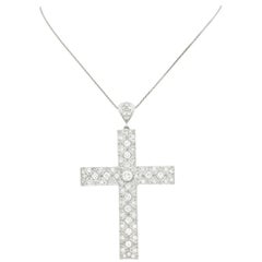 Art Deco Filigree Platinum Diamond Cross Pendant Necklace