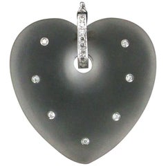 Rock Crystal Heart Gold Diamonds Pendant Necklace