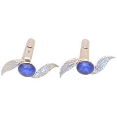 Midcentury Space Age 18 Karat White Gold 3.75 Carat Star Sapphire Cufflinks