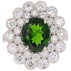 4.51 Carat Chrome Diopside Diamond White Gold Cocktail Ring